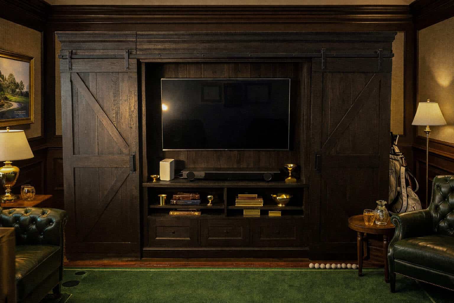 Architectural Barn-Door Cabinetry Wall for a Gentleman’s Study