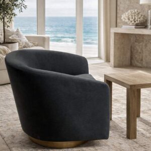 Velvet Swivel Accent Chair with Brass Base