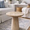 Sculptural Travertine Pedestal Table in Natural Stone
