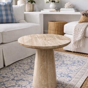 Sculptural Travertine Pedestal Table in Natural Stone