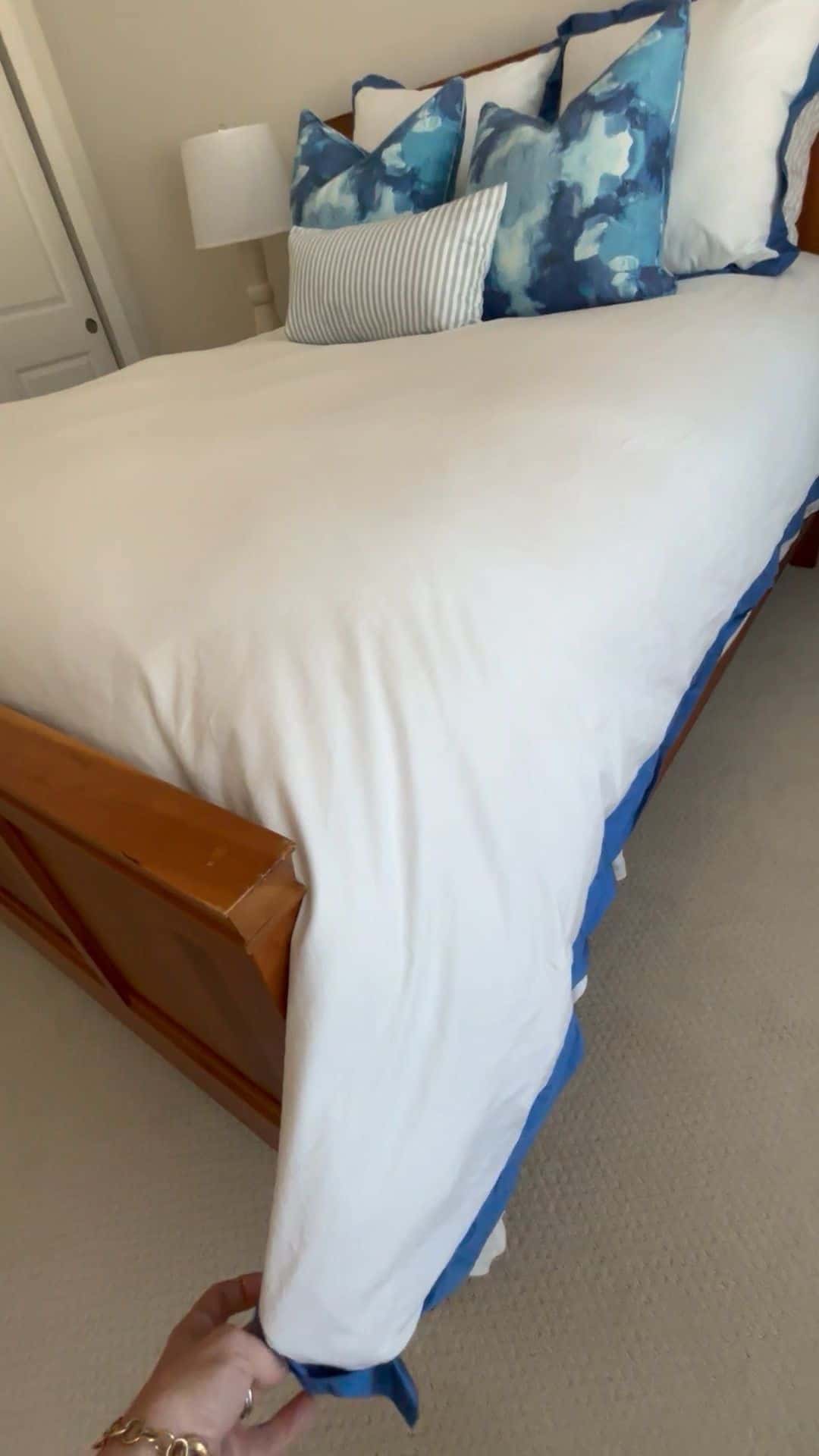 Crane & Canopy “Capri Blue Linden Border” Queen Duvet + Euro Shams – Pristine Coastal Luxe - Image 4