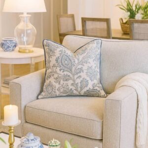 Baer’s Furniture Designer Armchair | Textured Greige Upholstery | Coastal Chic