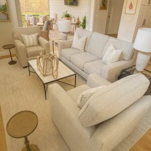 Baer’s Furniture Designer Sofa | Textured Greige Upholstery | Coastal Luxe