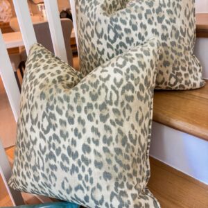 Custom Designer Linen Pillows – Neutral Gray Leopard • Heavy, Luxe Down Inserts