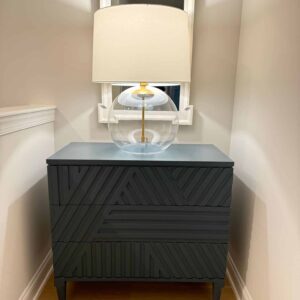 Uttermost Colby Blue Drawer Chest – Deep Sea Blue Finish – Geometric Carved Design – Pristine Condition