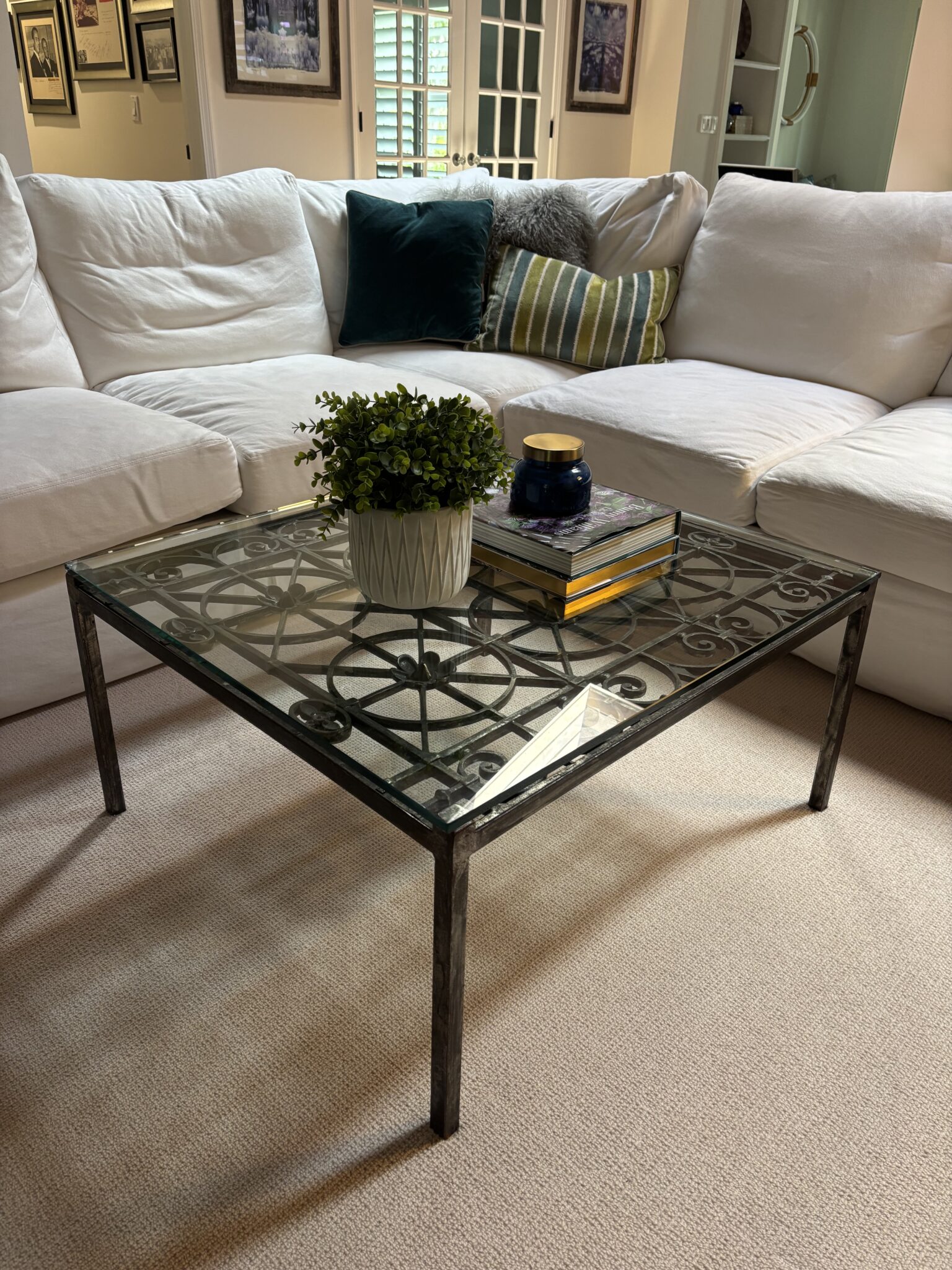 Hand-Forged Iron & Glass Coffee Table