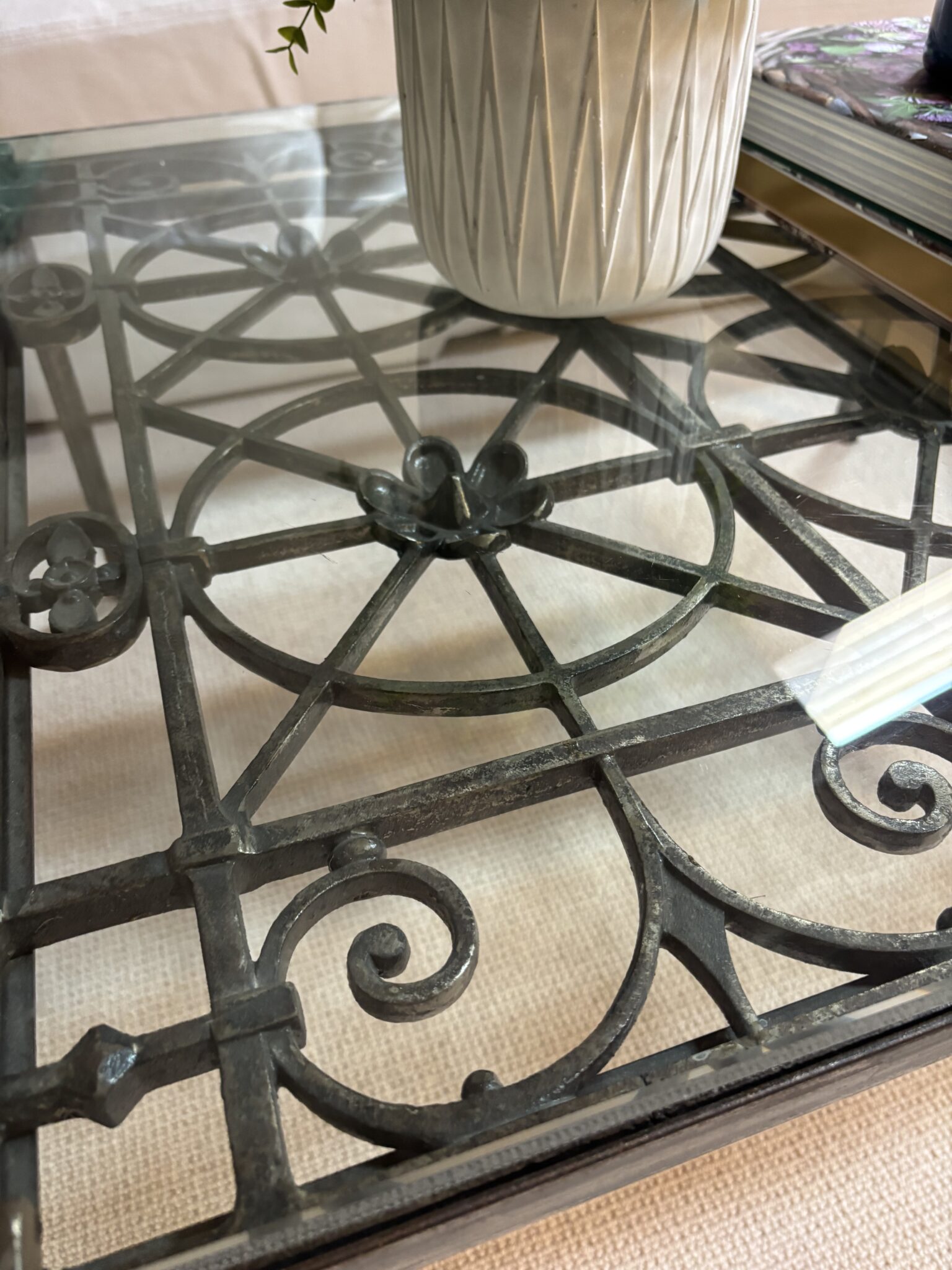 Hand-Forged Iron & Glass Coffee Table