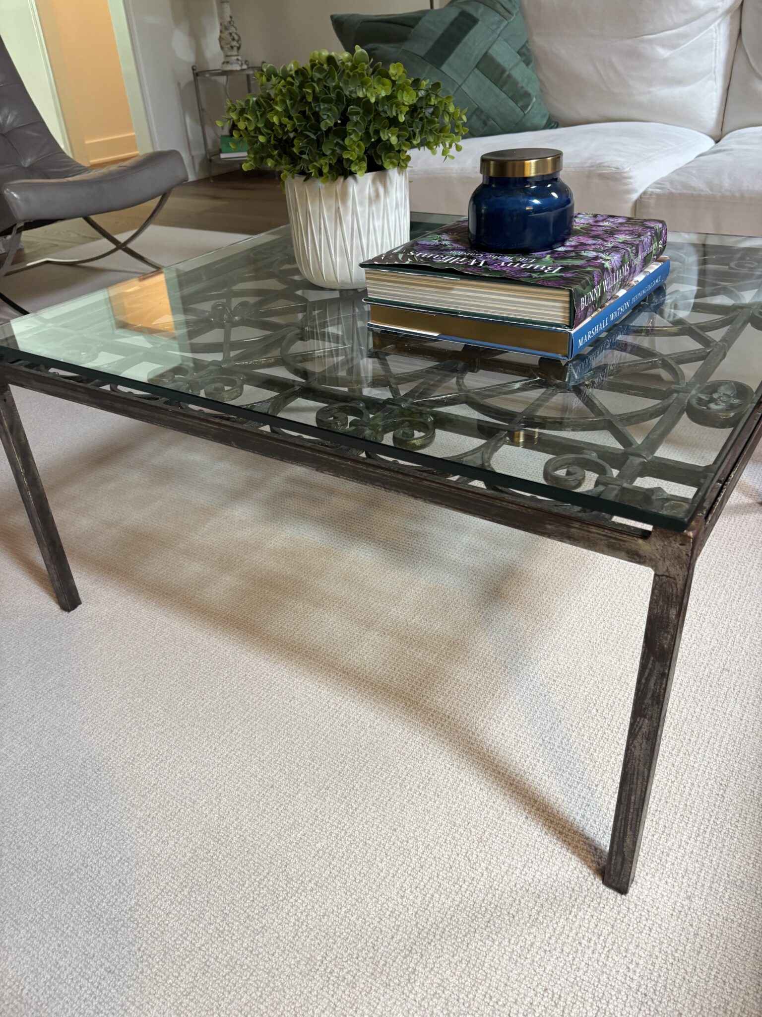 Hand-Forged Iron & Glass Coffee Table