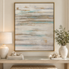 Large Framed Coastal Abstract in Soft Aqua, Ivory & Gold