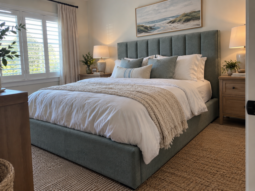 Ashley Furniture Sage Green Upholstered Queen Bed