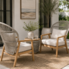 Pair of Outdoor Interiors Teak & Woven Parlor Chairs | Linen & Cane Collection