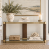 55C3D67A-2F37-4BCA-BE82-0A7CDEB3A8D4 Uttermost Ryles Glass Console Table | Walnut + Gold | Designer Grace Feyock
