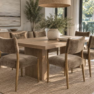 Set of 6 Four Hands Jayla Dining Chairs – Altair Mushroom + Toasted Oak