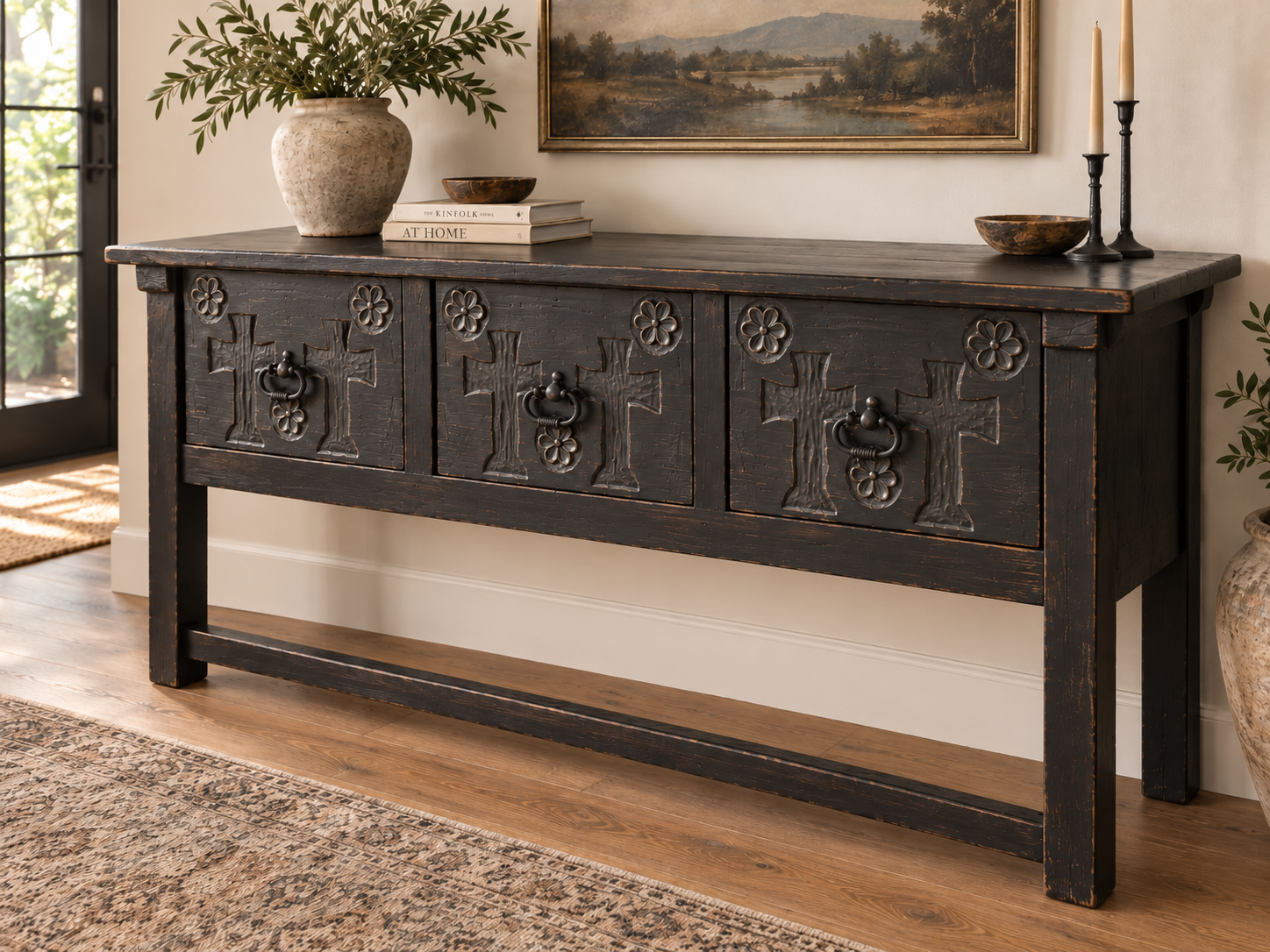 Monumental Hand-Carved Spanish Colonial Sideboard / Console | 77”