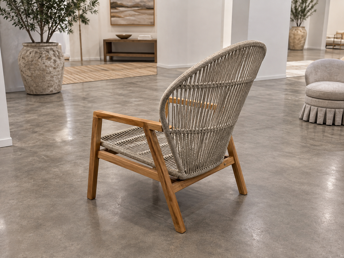 Pair of Outdoor Interiors Teak & Woven Parlor Chairs | Linen & Cane Collection