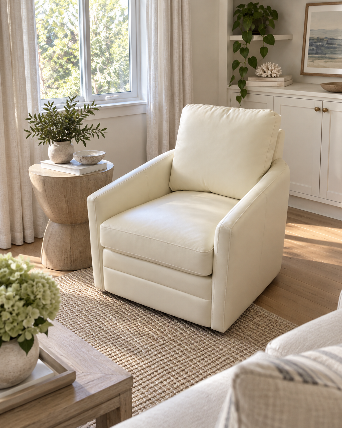 7946E184-714E-4DDA-A2E5-BB7ED10932C3 Ivory Genuine Leather Lounge Chair