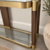 79A0F411-2BB8-4AD9-B924-86C25099C346 Uttermost Ryles Glass Console Table | Walnut + Gold | Designer Grace Feyock