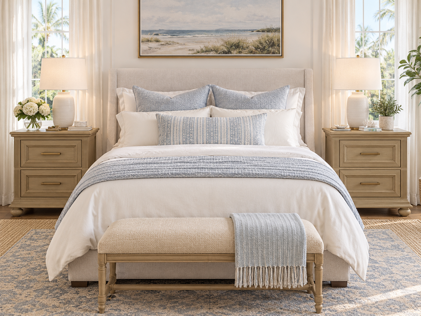 9095D668-04C9-4806-823D-5D10544767CF Pair of Sandstone Two-Drawer Nightstands with Brass Hardware
