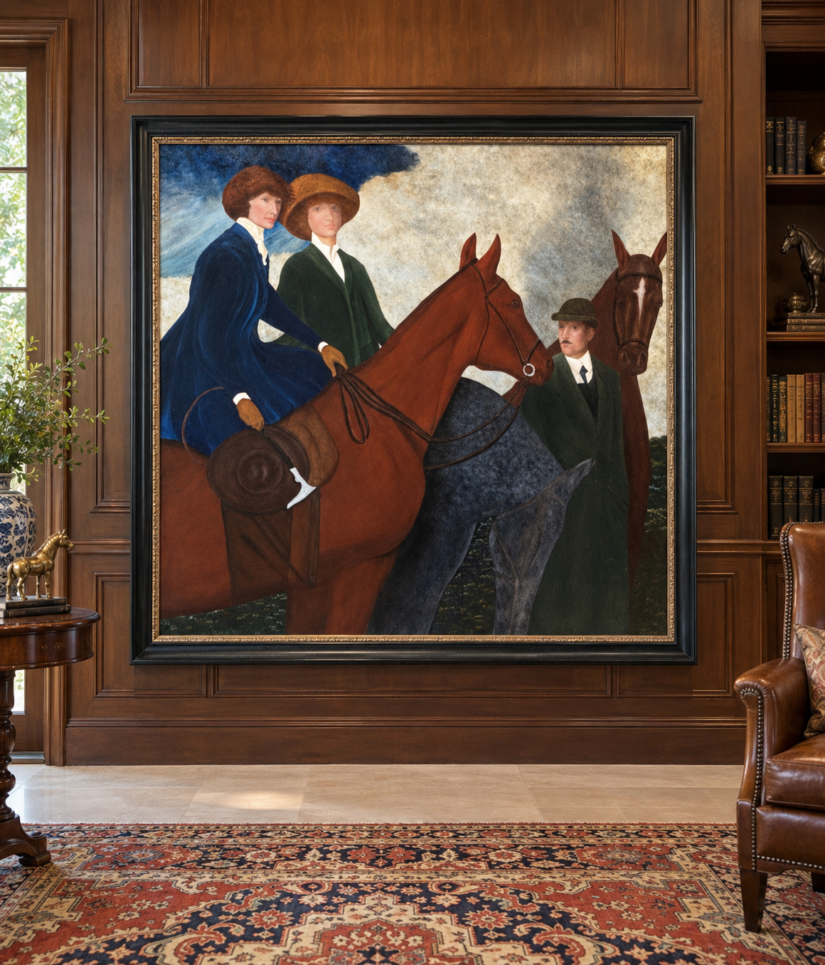 Monumental Signed “Wallis” Equestrian Oil Painting | 76” x 65”