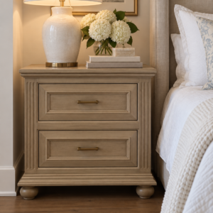 Pair of Sandstone Two-Drawer Nightstands with Brass Hardware