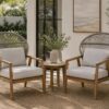 Pair of Outdoor Interiors Teak & Woven Parlor Chairs | Linen & Cane Collection