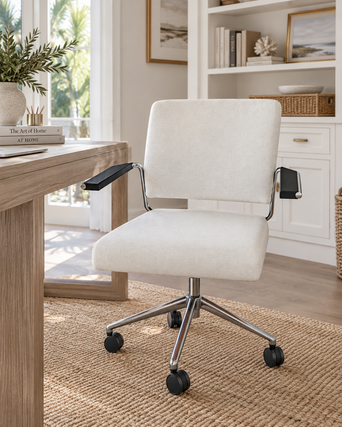 Modern Canvas & Chrome Rolling Desk Chair