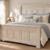 E5269045-5EC6-4A8D-8A87-72C8D1CC4B99 (1) Distressed Ivory King Bed & Architectural Storage Dresser Set