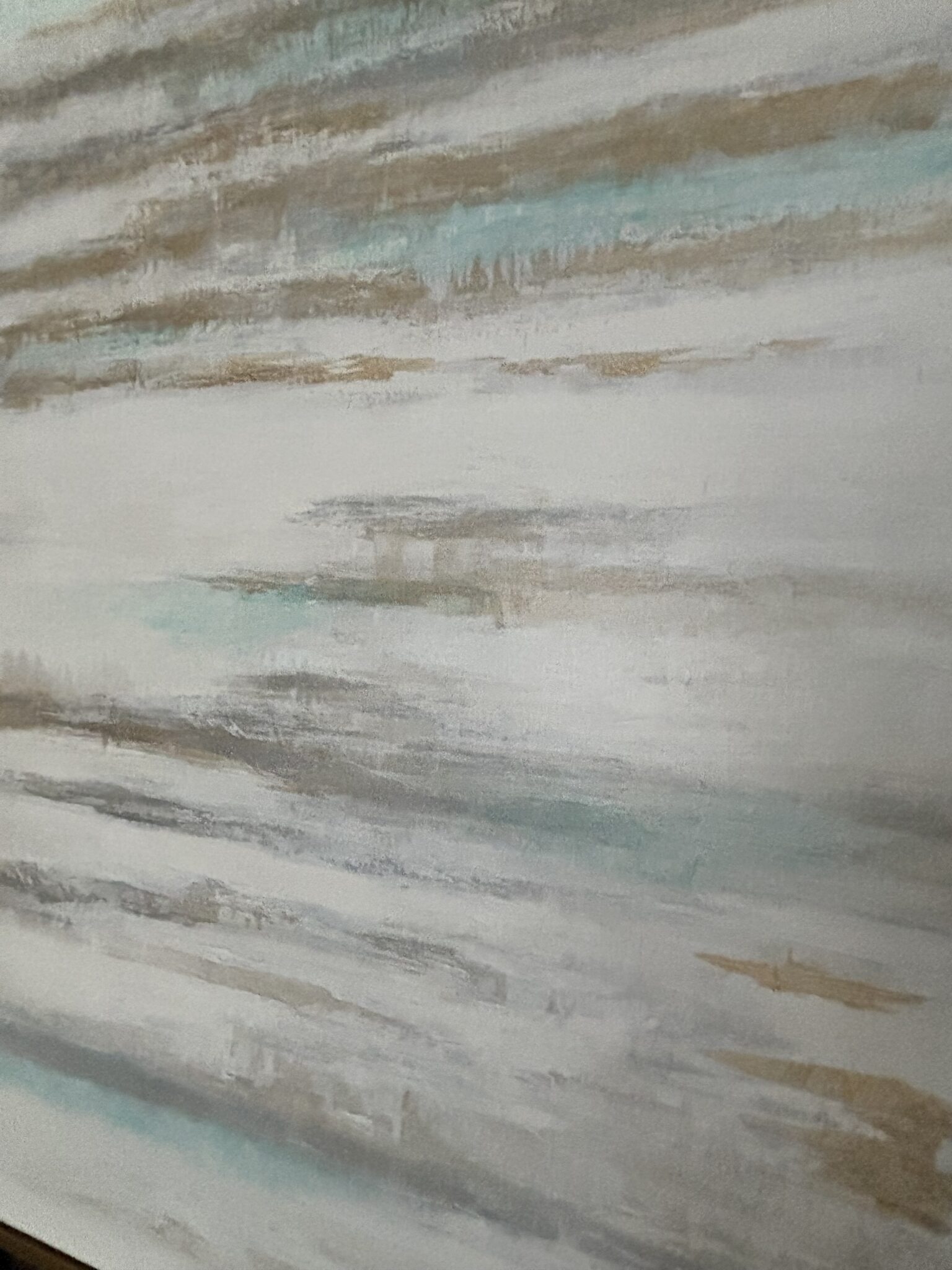 Large Framed Coastal Abstract in Soft Aqua, Ivory & Gold