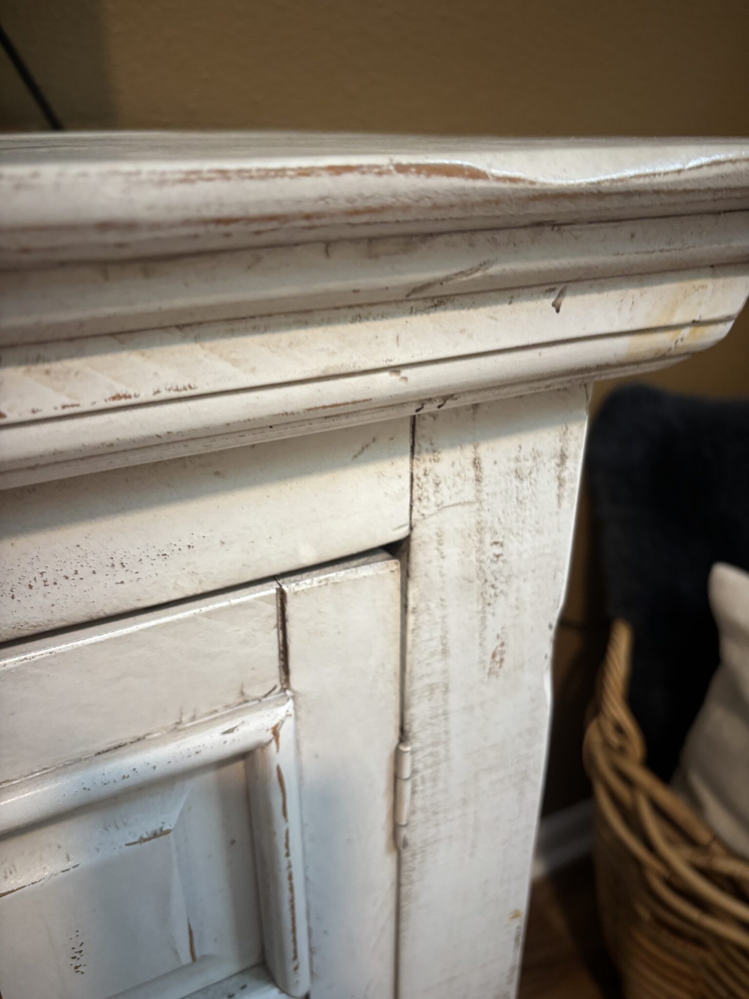 IMG_5129 Distressed Ivory King Bed & Architectural Storage Dresser Set