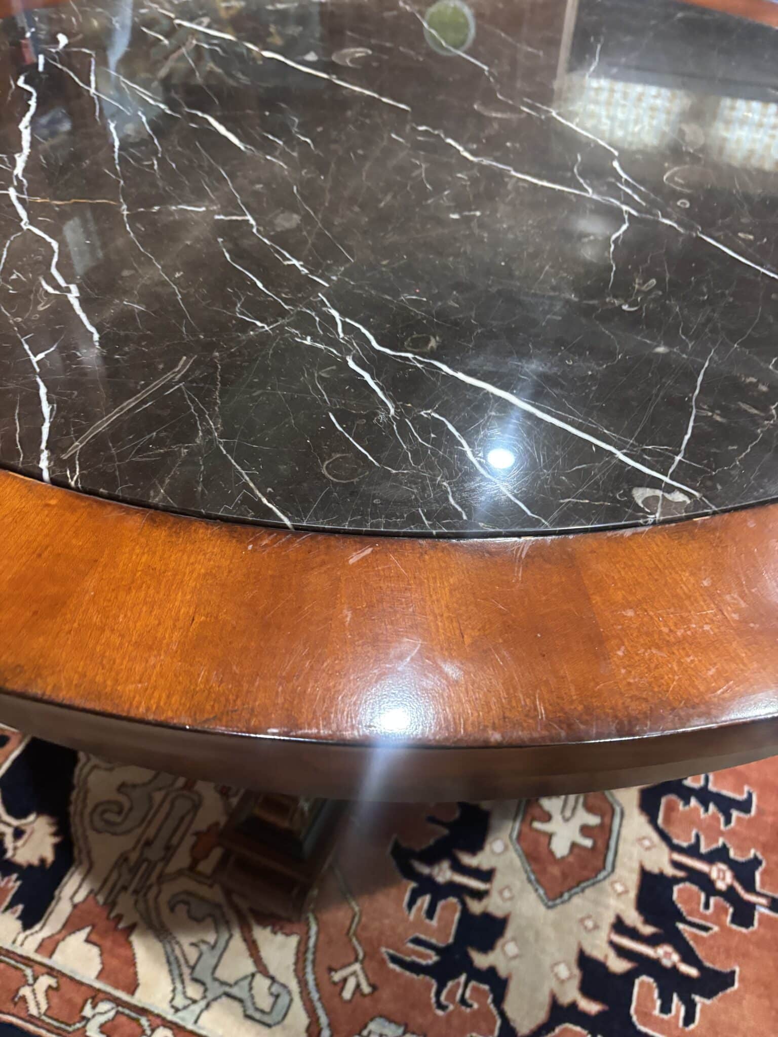 Ornate Marble-Inset Pedestal Table & Four Gilded Medallion Armchairs