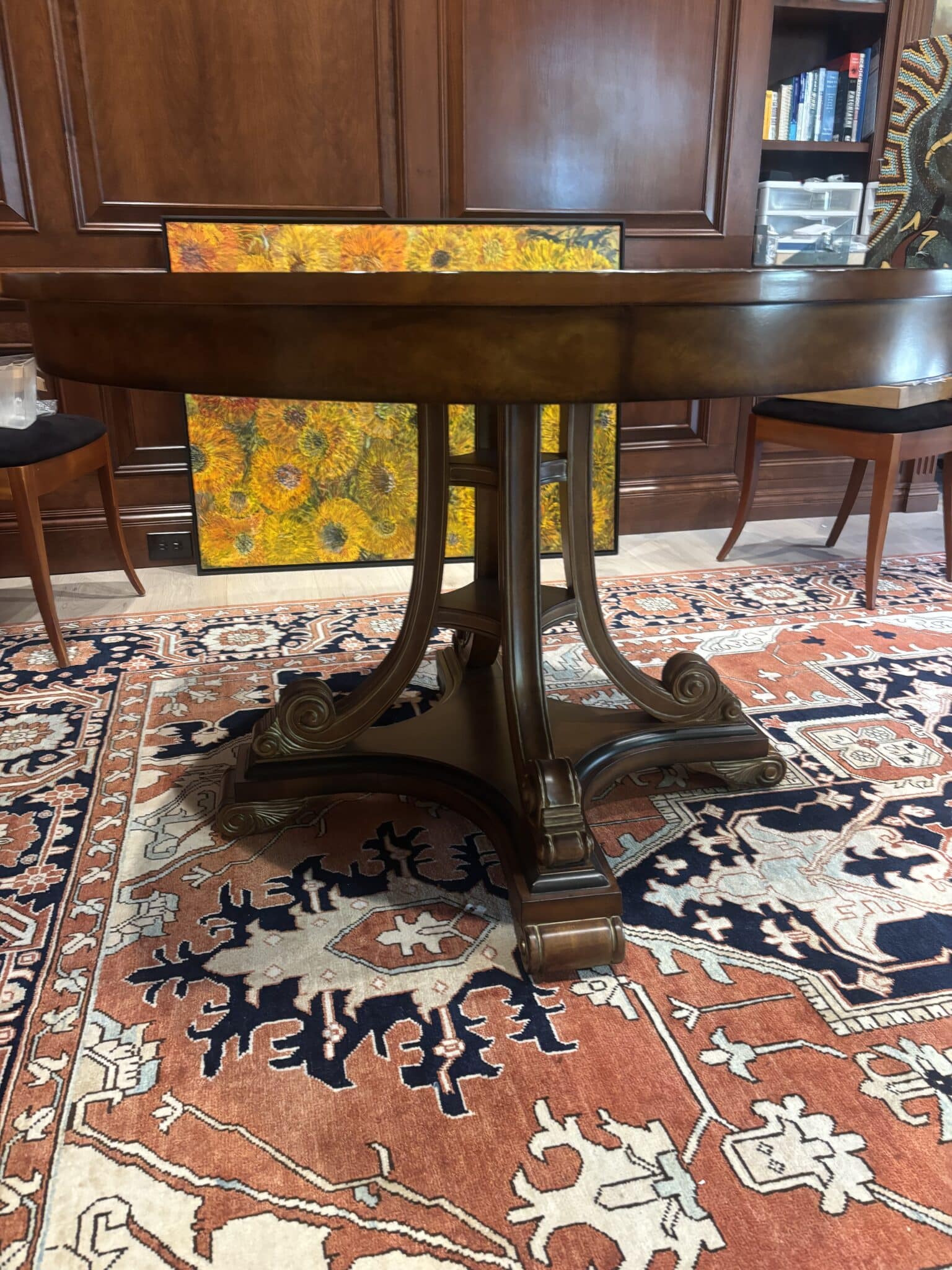 Ornate Marble-Inset Pedestal Table & Four Gilded Medallion Armchairs