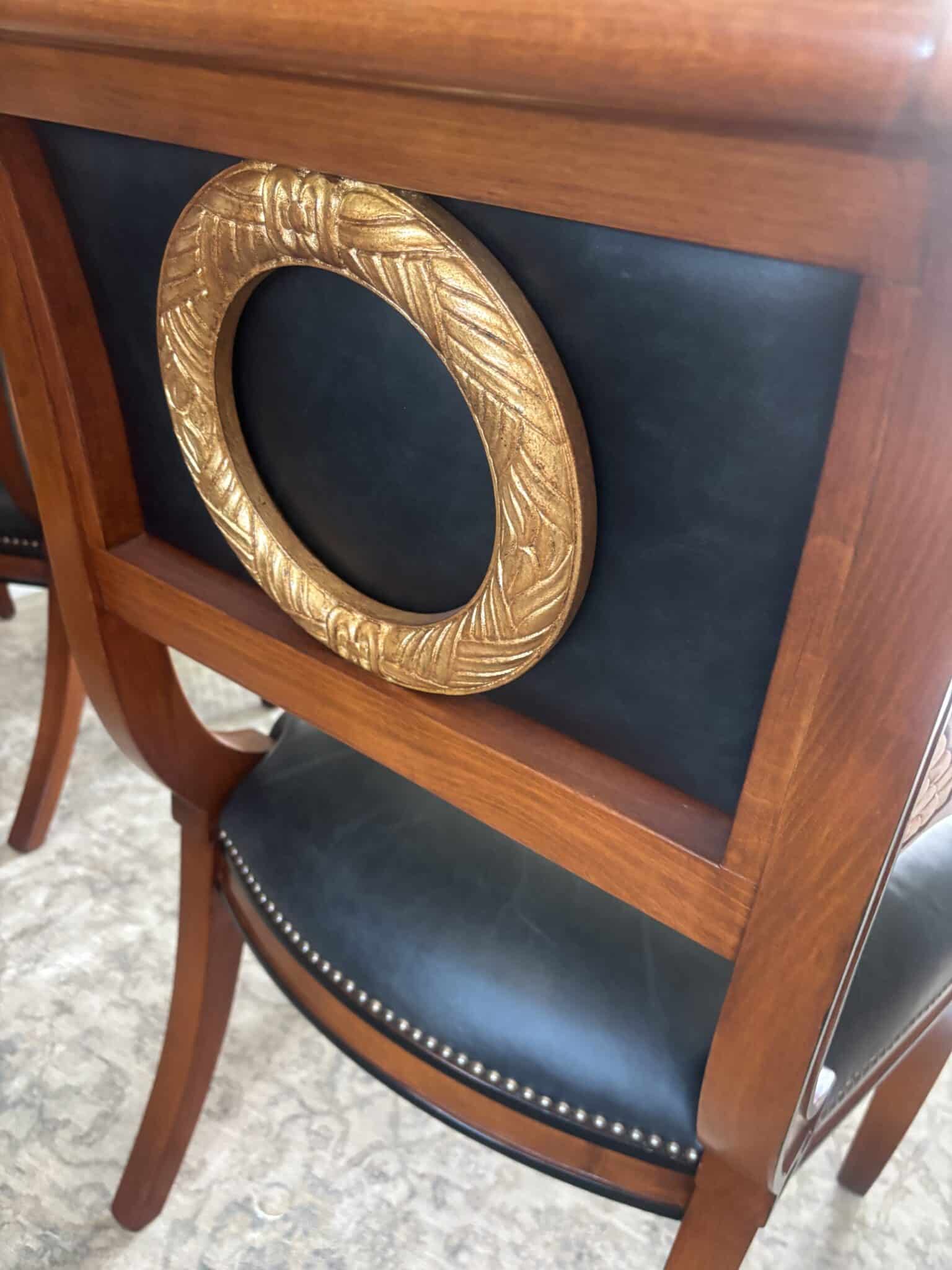 Ornate Marble-Inset Pedestal Table & Four Gilded Medallion Armchairs
